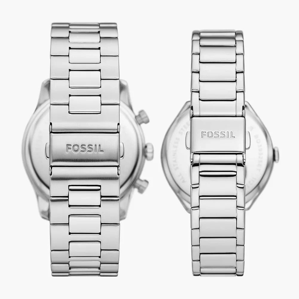 Fossil His and Hers Couple Multifunction Stainless Steel Watch Box Set