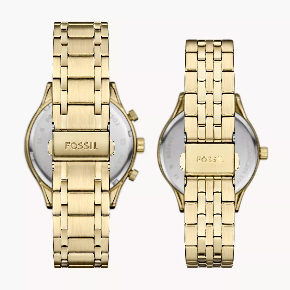 Fossil Fenmore Couple Multifunction Gold-Tone Stainless Steel Watch Set