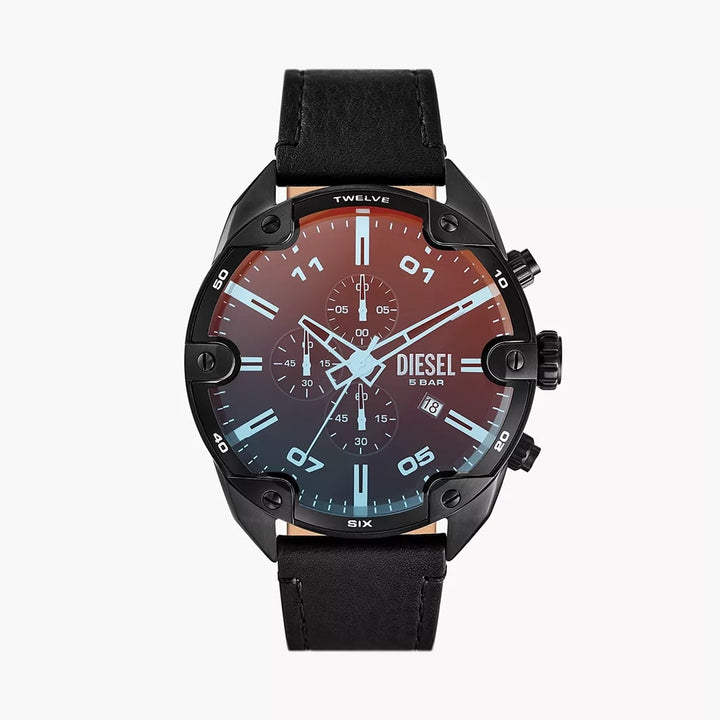 Diesel Spiked Men's Black Leather Watch