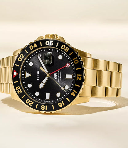Fossil Blue Gmt Gold-Tone Stainless Steel Men's Watch