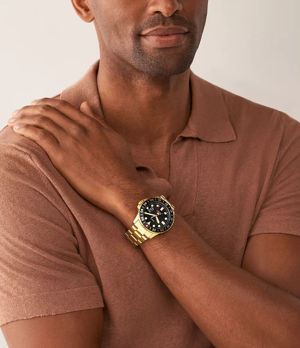 Fossil Blue Gmt Gold-Tone Stainless Steel Men's Watch