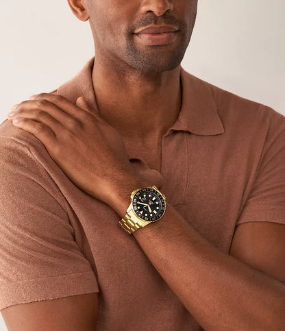 Fossil Blue Gmt Gold-Tone Stainless Steel Men's Watch