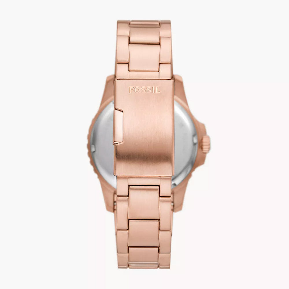 Fossil Blue Gmt Rose Gold-Tone Stainless Steel Watch