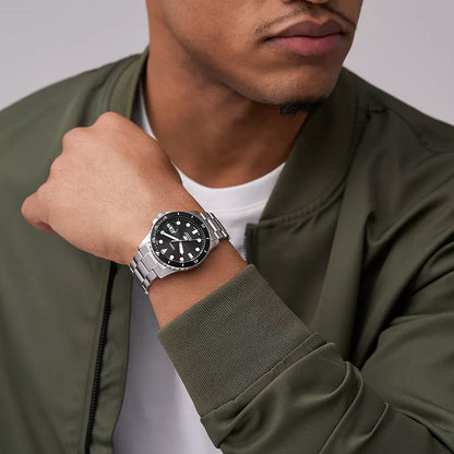 ساعة Fossil Blue للغوص بثلاثة عقارب وتاريخ من الفولاذ المقاوم للصدأ