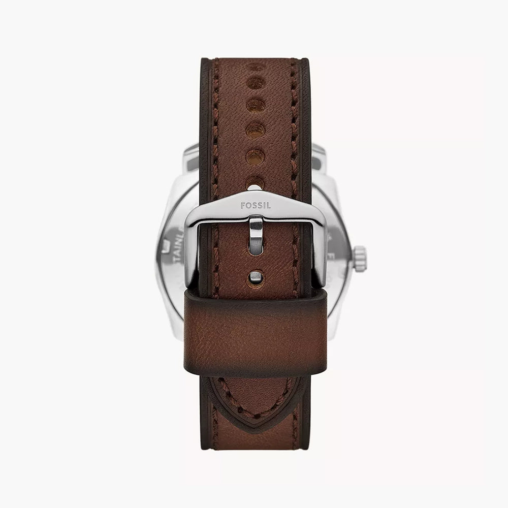 Fossil Machine Three-Hand Date Brown Leather Watch