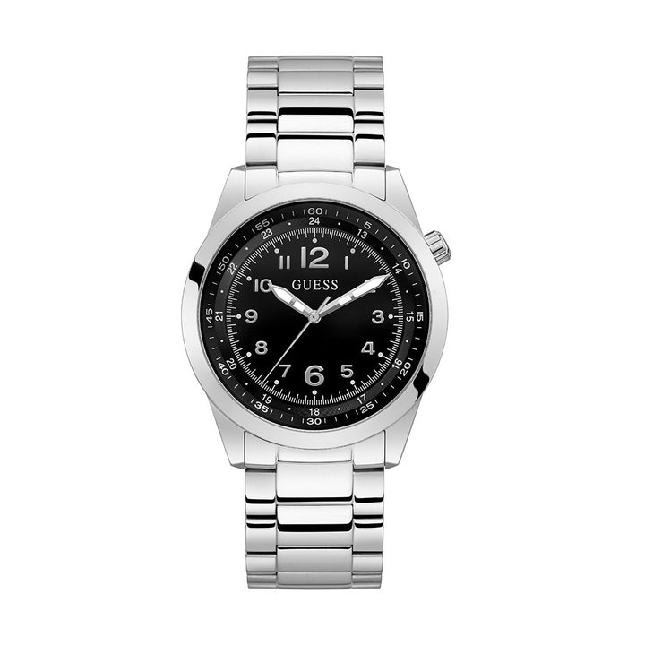 Guess Men's Watch Silver Tone Case Black Dial Quartz