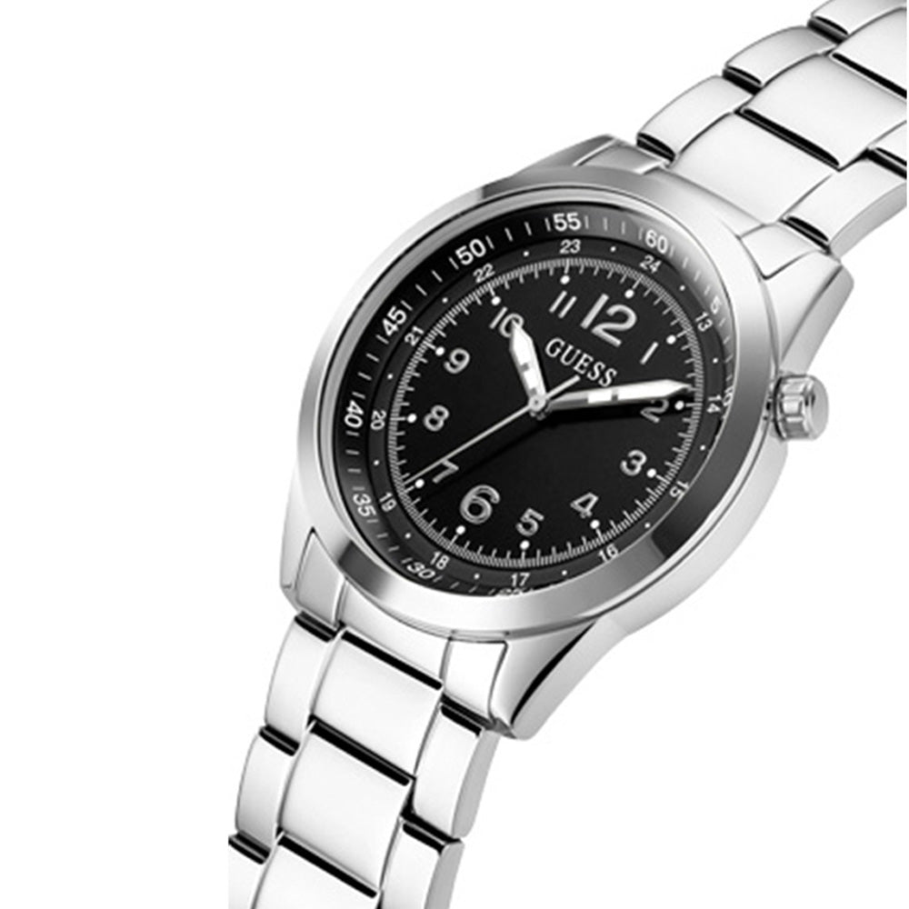 Guess Men's Watch Silver Tone Case Black Dial Quartz