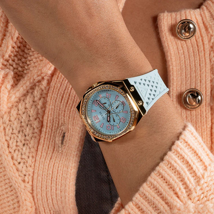 Guess Women's Watch Gold Tone Case Blue Dial Quartz