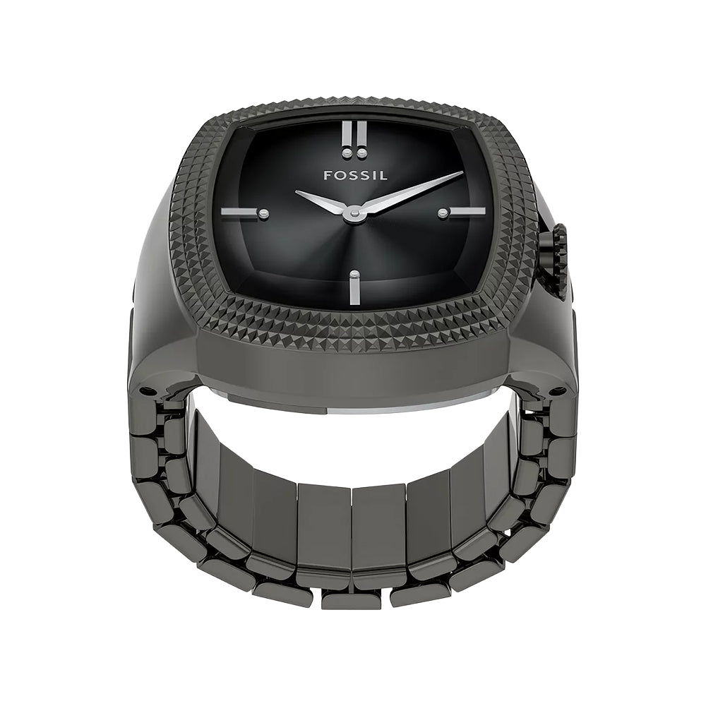 Fossil Unisex Nick Jonas x Fossil Machine Luxe Grey Vignette Two-Hand Gunmetal Stainless Steel Watch Ring - LE1212