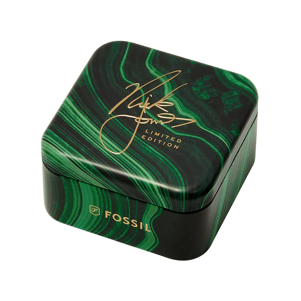 Fossil Unisex Nick Jonas x Fossil Machine Luxe Green Vignette Two-Hand Gold-Tone Stainless Steel Watch Ring - LE1213