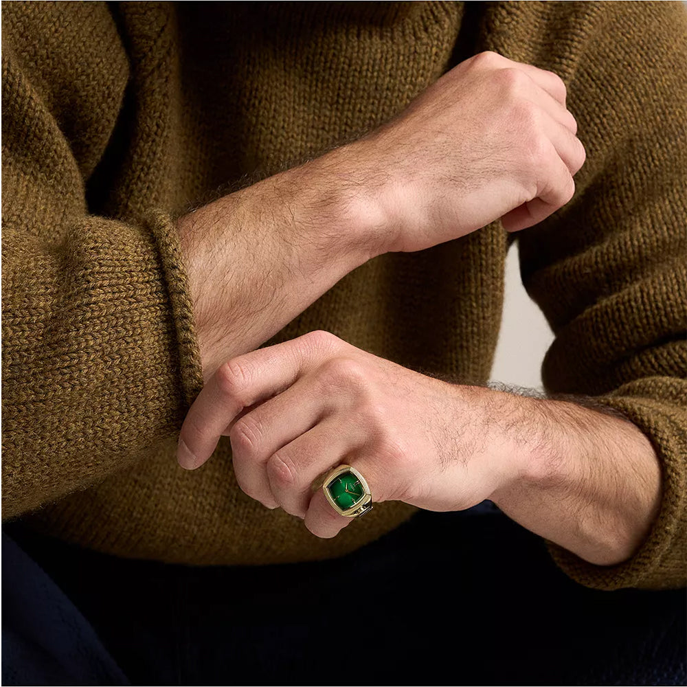 Fossil Unisex Nick Jonas x Fossil Machine Luxe Green Vignette Two-Hand Gold-Tone Stainless Steel Watch Ring - LE1213