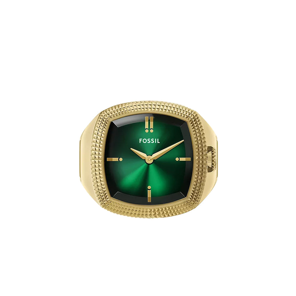 Fossil Unisex Nick Jonas x Fossil Machine Luxe Green Vignette Two-Hand Gold-Tone Stainless Steel Watch Ring