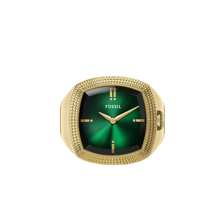 Fossil Unisex Nick Jonas x Fossil Machine Luxe Green Vignette Two-Hand Gold-Tone Stainless Steel Watch Ring