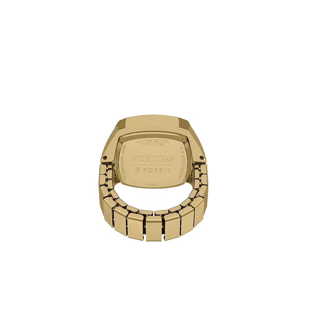 Fossil Unisex Nick Jonas x Fossil Machine Luxe Green Vignette Two-Hand Gold-Tone Stainless Steel Watch Ring