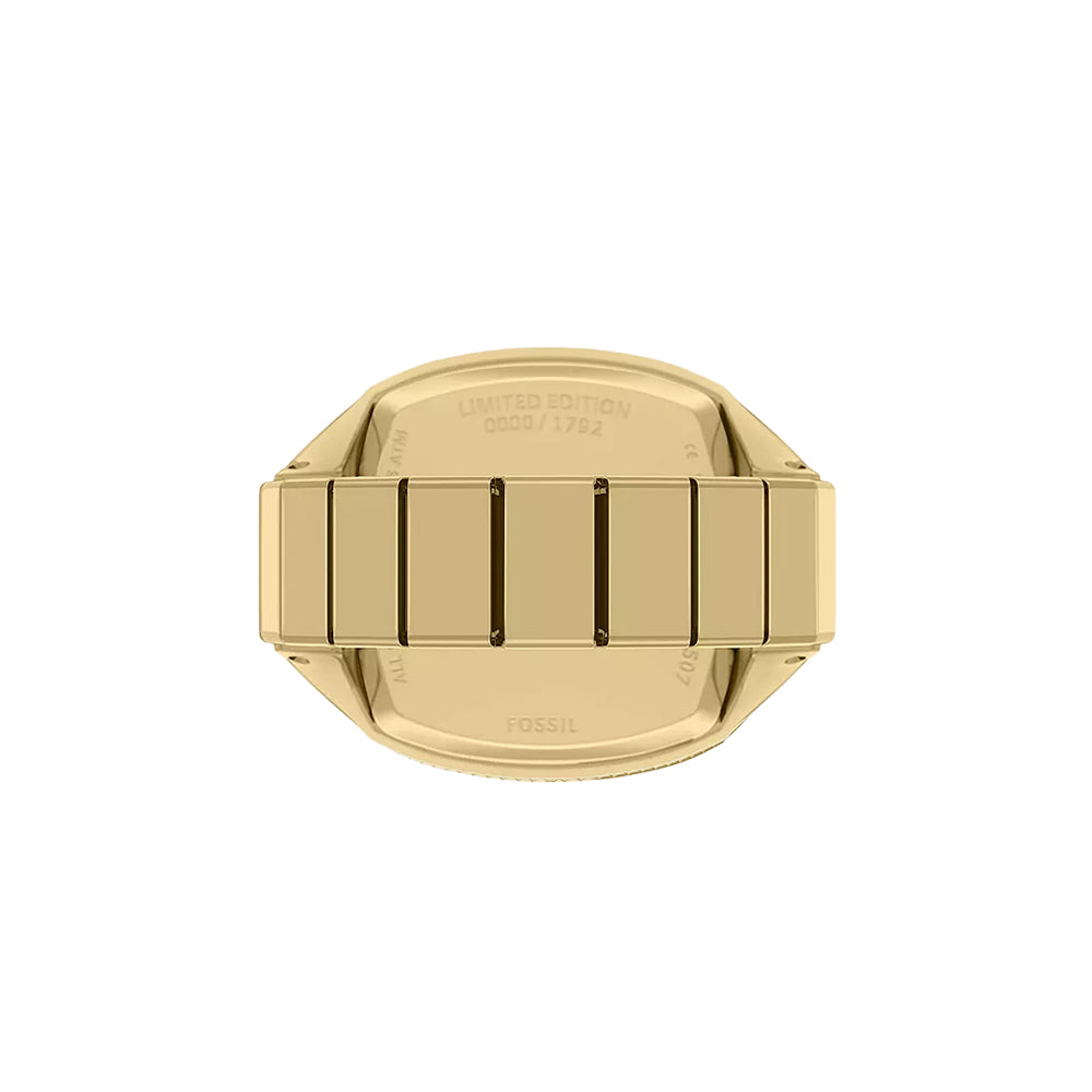 Fossil Unisex Nick Jonas x Fossil Machine Luxe Green Vignette Two-Hand Gold-Tone Stainless Steel Watch Ring