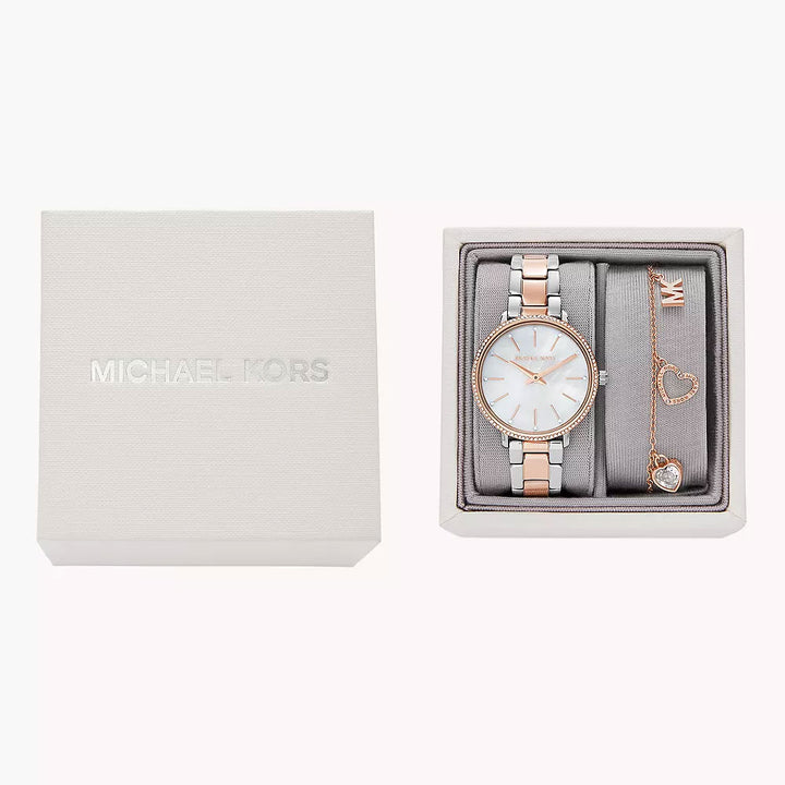 Michael Kors Pyper Two-Hand Two-Tone Stainless Steel Women's Watch And Brass Bracelet Set - MK1066SET