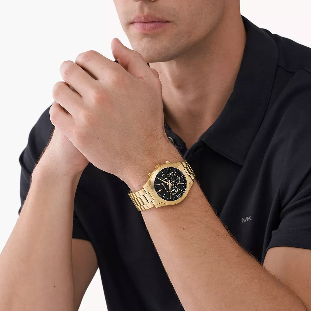 Michael Kors Slim Runway Chronograph Gold-Tone Stainless Steel Men's Watch And Slim Card Case Set