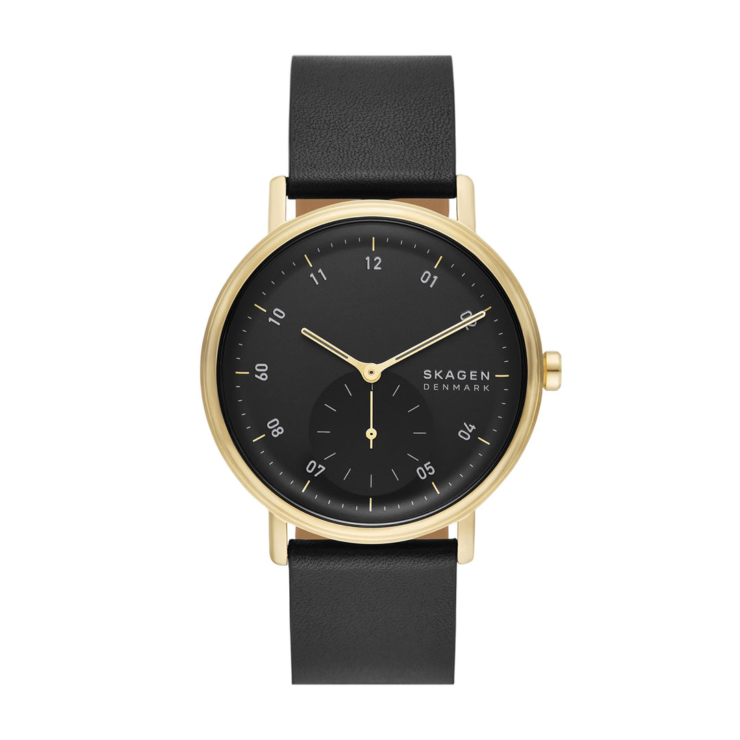 Skagen Kuppel Two-Hand Sub-Second Black Leather Watch