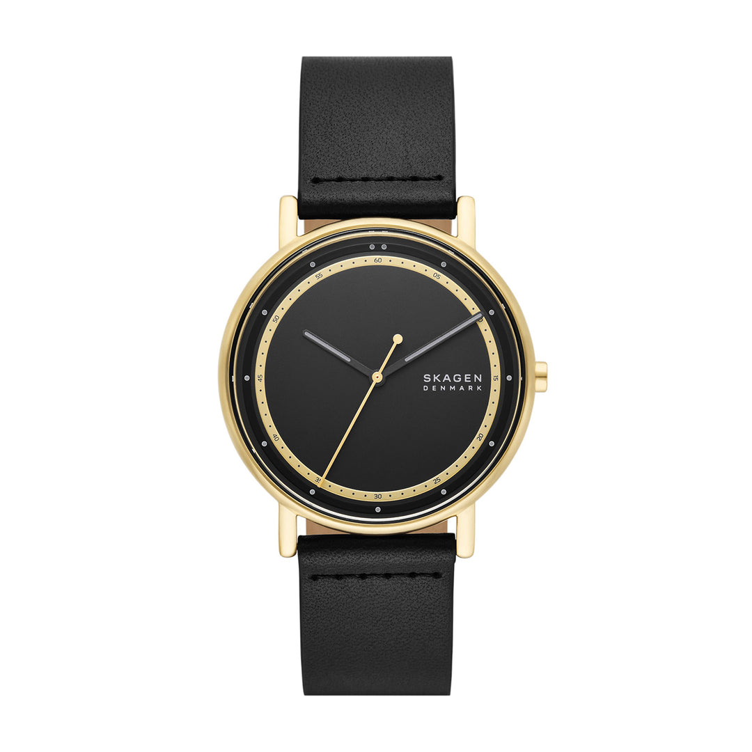 Skagen Signatur Three-Hand Black Leather Watch