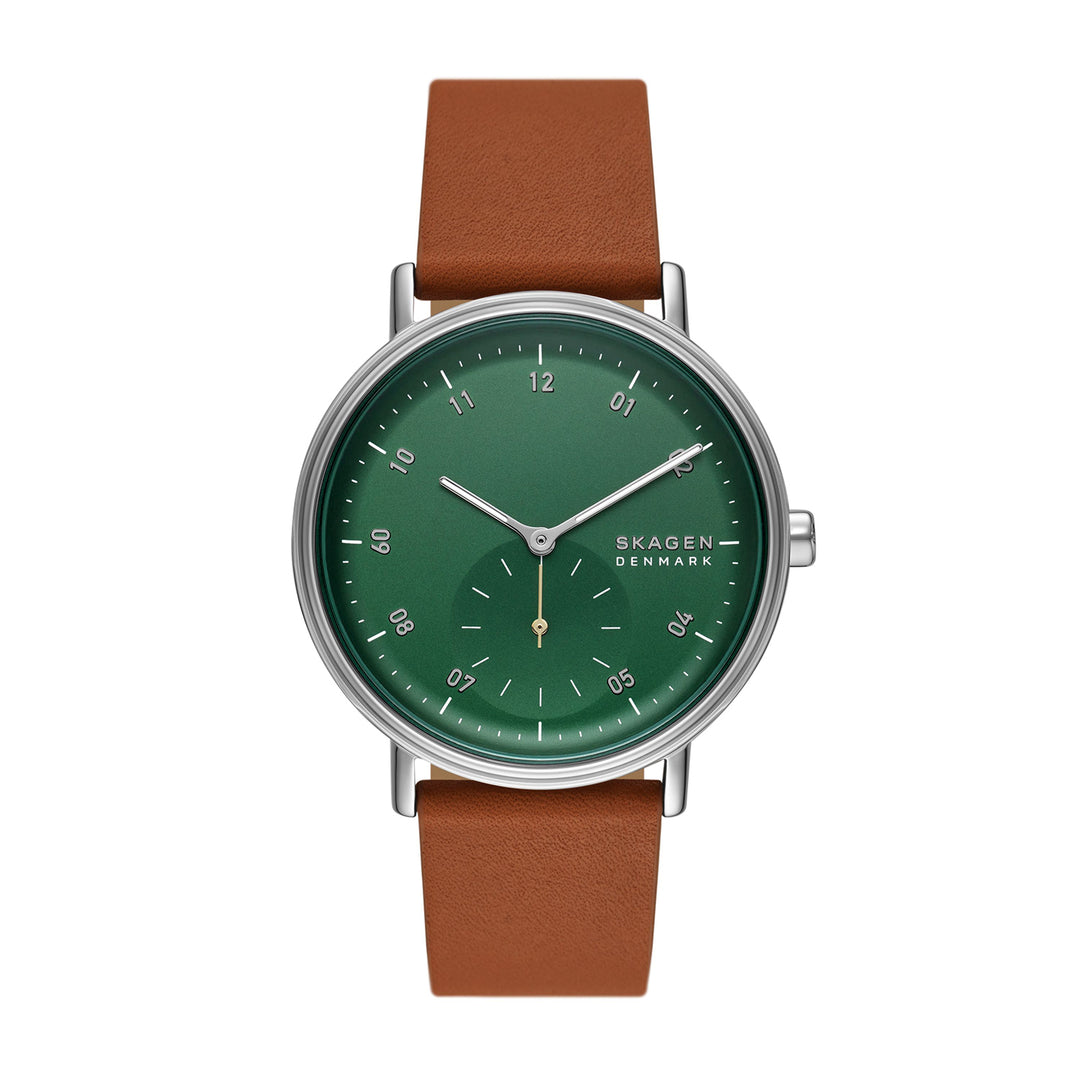 Skagen Kuppel Two-Hand Sub-Second Luggage Leather Watch