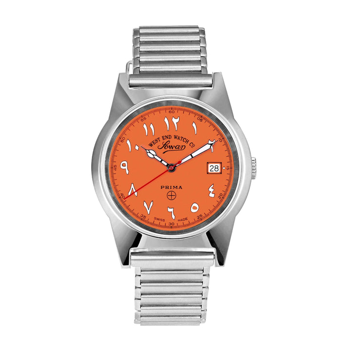 West End Souq Collection 38mm Stainless Steel Quartz Watch Orange Dial with Arabic Numerals