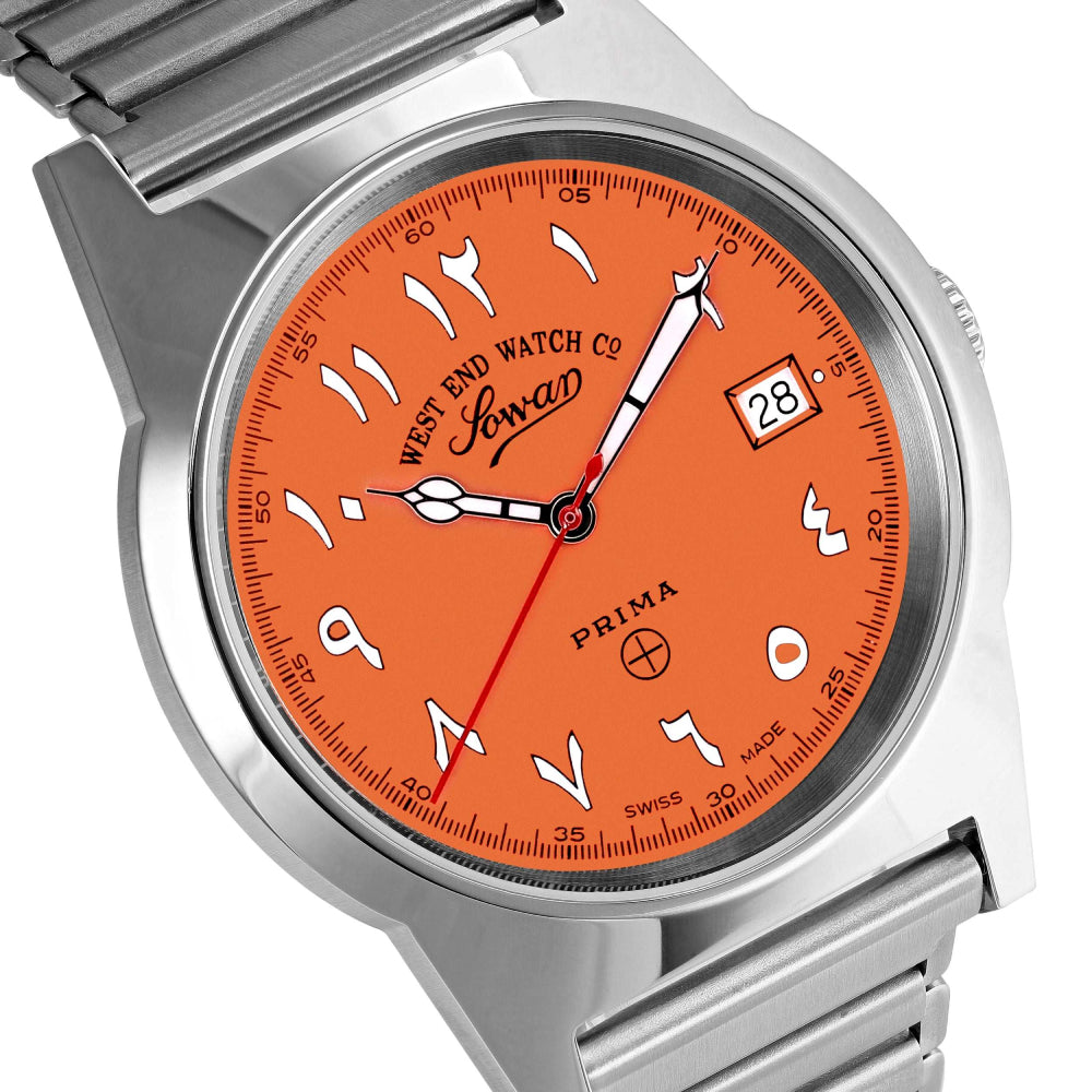 West End Souq Collection 38mm Stainless Steel Quartz Watch Orange Dial with Arabic Numerals
