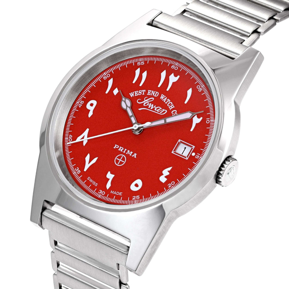 West End Souq Collection 38mm Stainless Steel Quartz Watch Red Dial with Arabic Numerals