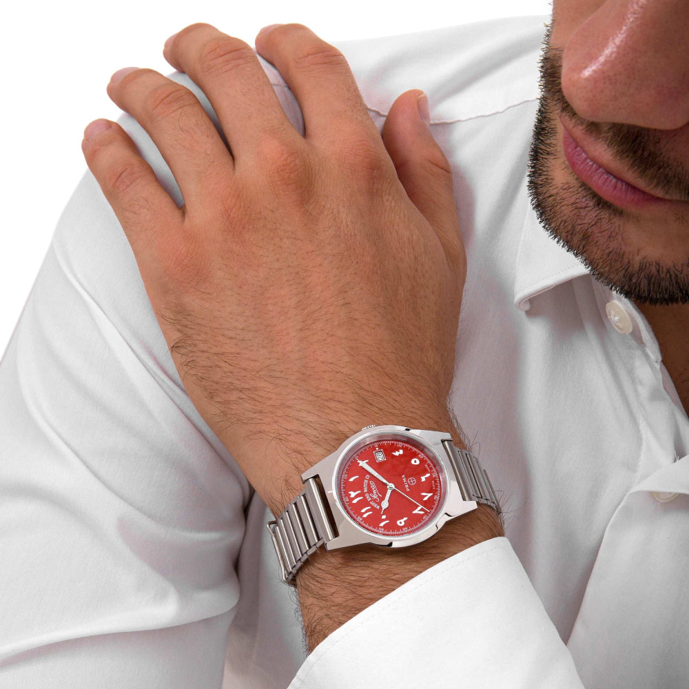 West End Souq Collection 38mm Stainless Steel Quartz Watch Red Dial with Arabic Numerals