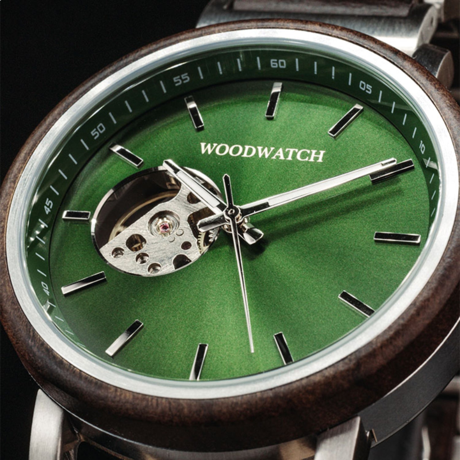 Green top wood watch