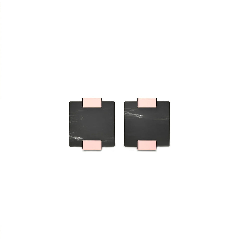 Woodwatch Women's Earrings in Square Black Marble and R.GOLD