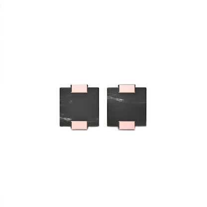 Woodwatch Women's Earrings in Square Black Marble and R.GOLD