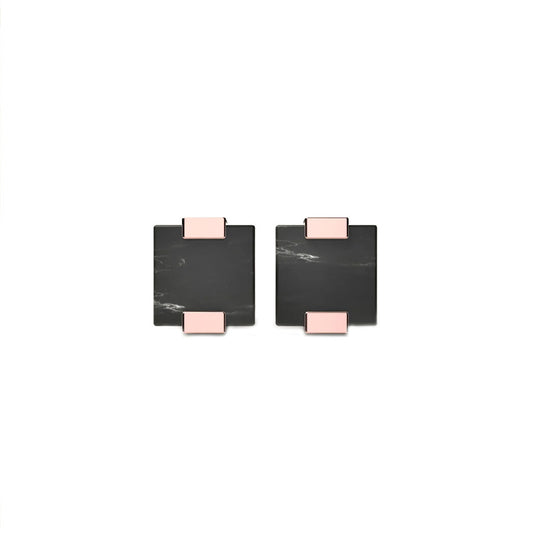 Woodwatch Women's Earrings in Square Black Marble and R.GOLD