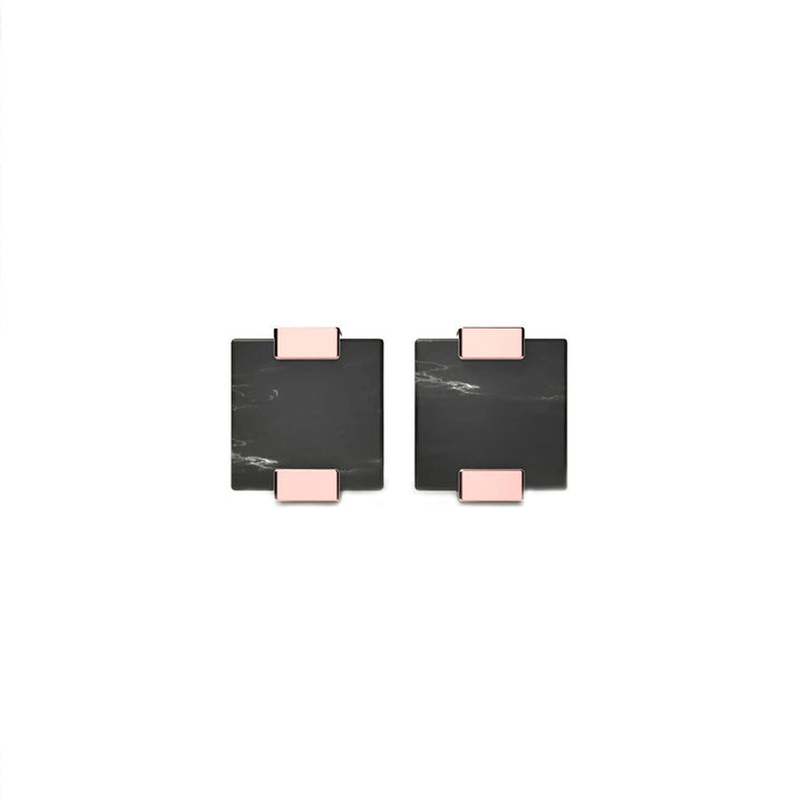 WOODWATCH WOMEN'S EARRINGS IN SQUARE BLACK MARBLE AND R.GOLD