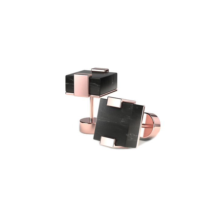 WOODWATCH WOMEN'S EARRINGS IN SQUARE BLACK MARBLE AND R.GOLD