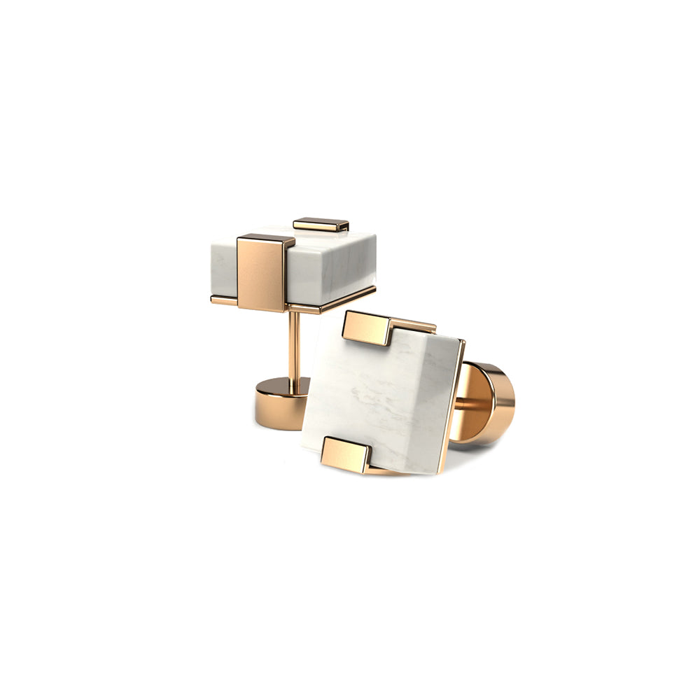 WOODWATCH WOMEN'S EARRINGS IN SQUARE WHITE MARBLE AND GOLD