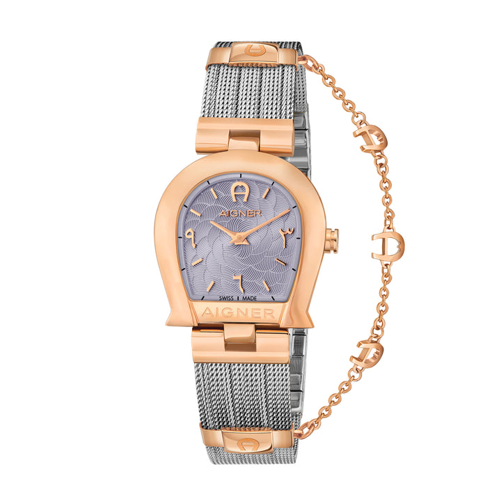 Aigner Women's Stainless Steel Case Mesh Bracelet Lilac Dial Watch