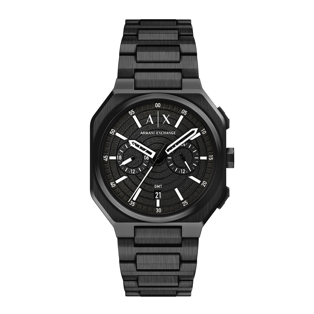 Armani Exchange Men's Bass Dual-Time Black Stainless Steel Watch