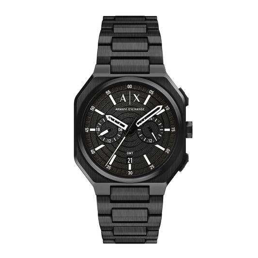 Armani Exchange Men's Bass Dual-Time Black Stainless Steel Watch