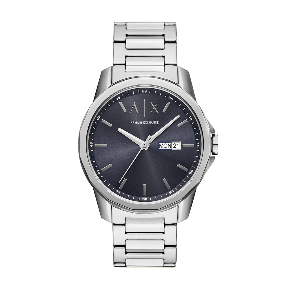 Armani Exchange Three-Hand Day-Date Stainless Steel Watch