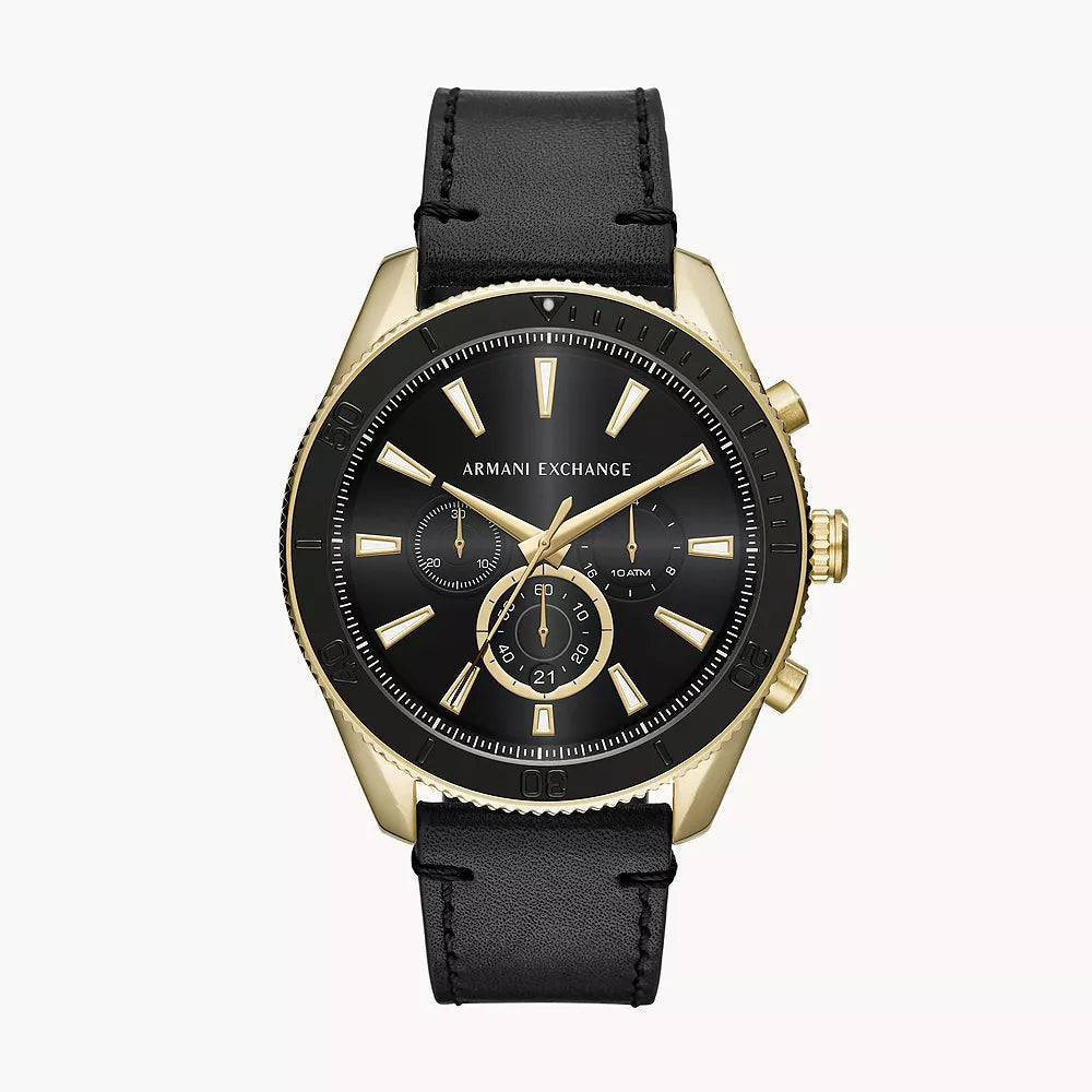 Armani Exchange Chronograph Black Leather Watch