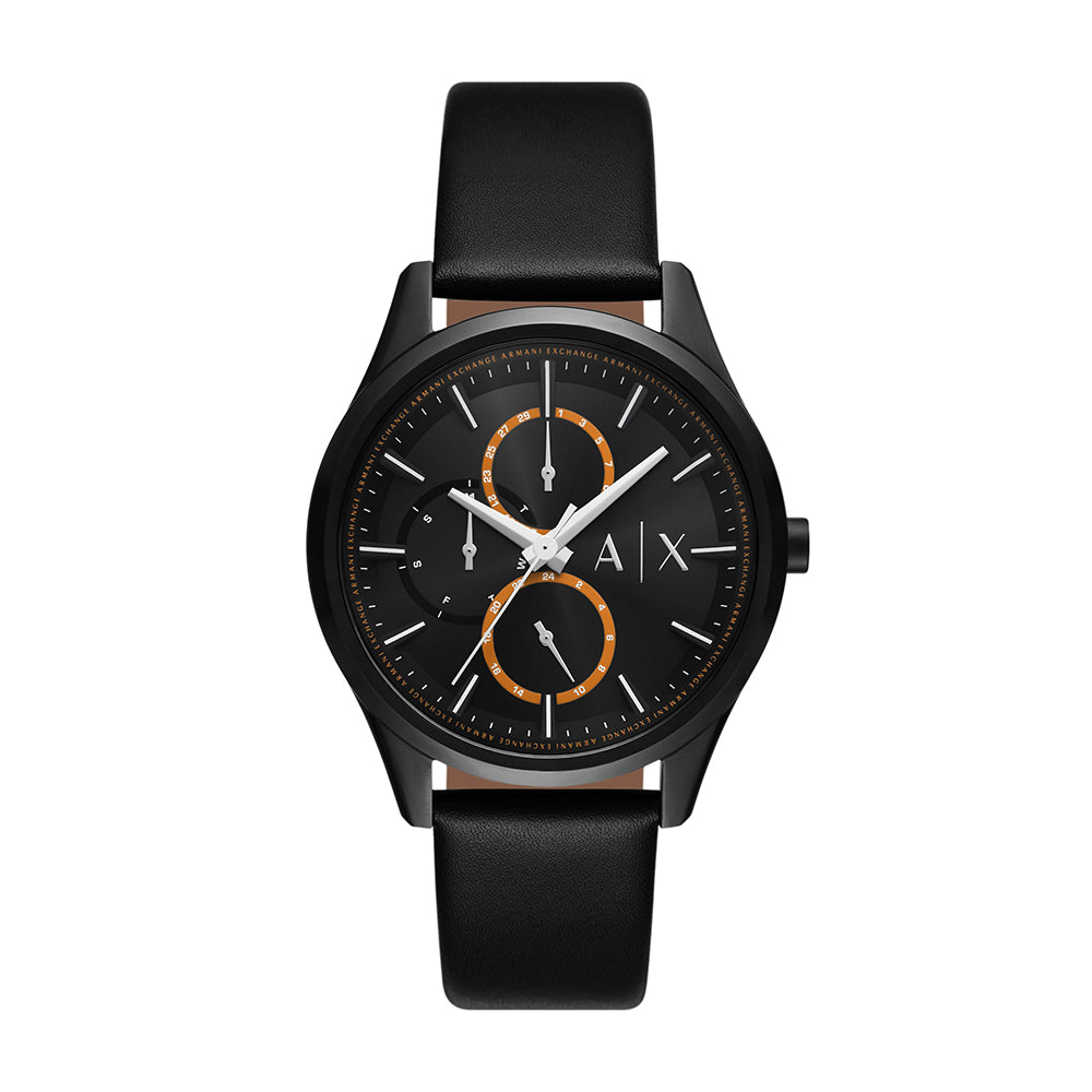 Armani Exchange Multifunction Black Leather Watch