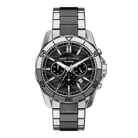 Armani Exchange Men's Chronograph Black  Silver Stainless Steel Watch