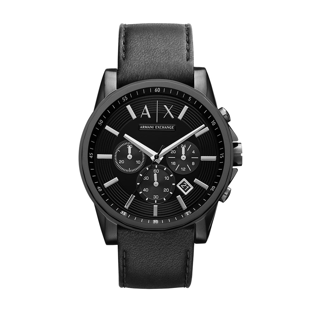 Armani Exchange Chronograph Black Leather Watch