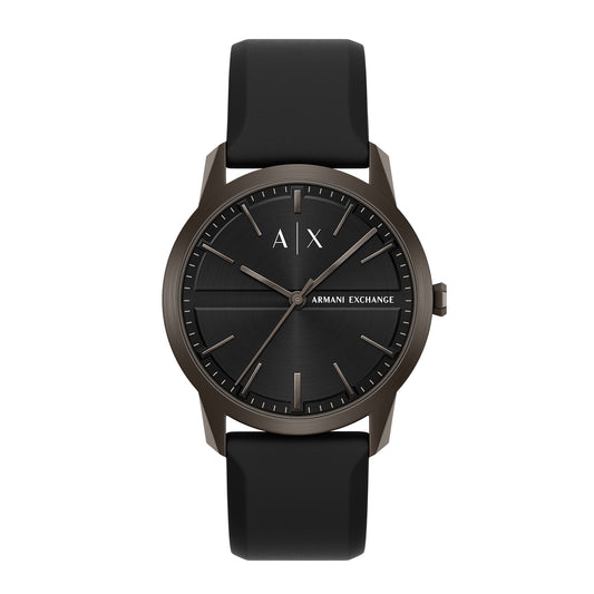 Armani Exchange Men's Three-Hand Black Silicone Watch