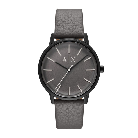 Armani Exchange Men's Three-Hand Gray Leather Watch