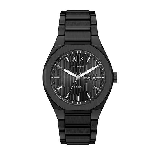 Armani Exchange Men's Sync Day-Date Black Stainless Steel Watch