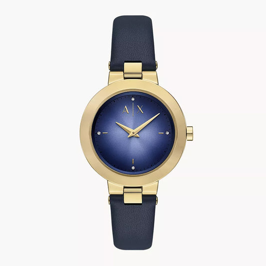 Armani Exchange Women's Two-Hand Blue Leather Watch