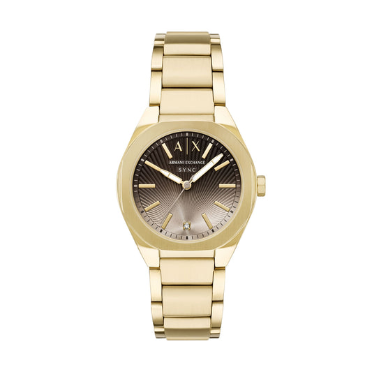 Armani Exchange Women's Sync Three-Hand Gold-Tone Stainless Steel Watch