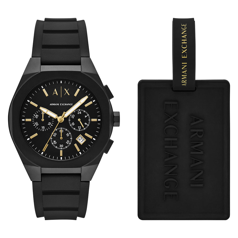 Armani Exchange Chronograph Black Silicone Watch - AX7165SET