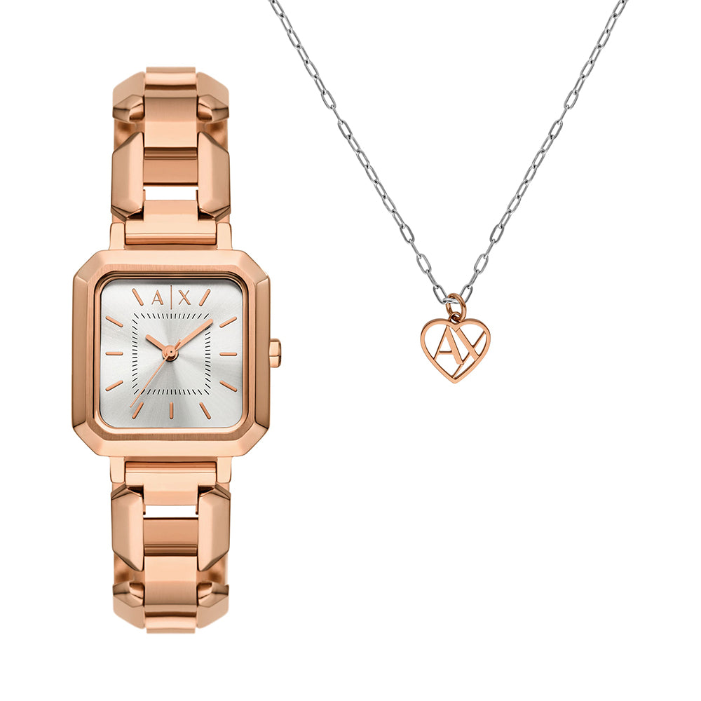 Armani Exchange Three-Hand Rose Gold-Tone Stainless Steel Watch